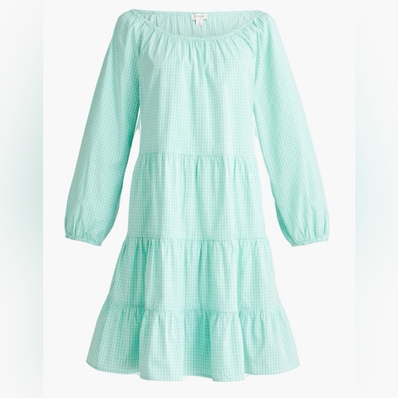 J Crew Factory Women’s Medium Green Gingham Cotton Blend Spring Tiered Dress - Picture 3 of 15